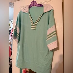 SHEIN Mint Green Striped Hooded Pullover